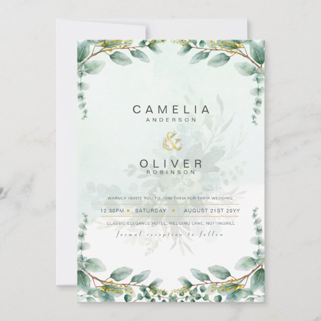 Invitación a la Boda de Oro de Eucalyptus de LeahG (Anverso)