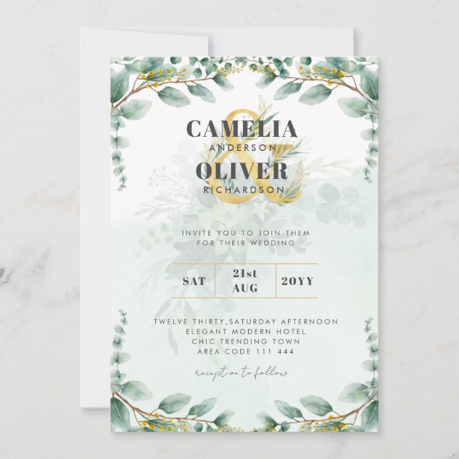 Invitación a la Boda de Oro de Eucalyptus de LeahG (Anverso)