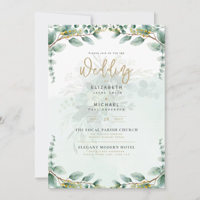 Invitación a la Boda de Oro de Eucalyptus de LeahG (Anverso)