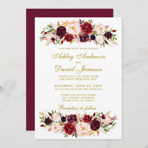 Invitación a la Boda de Oro de Floral Burgundy Flo