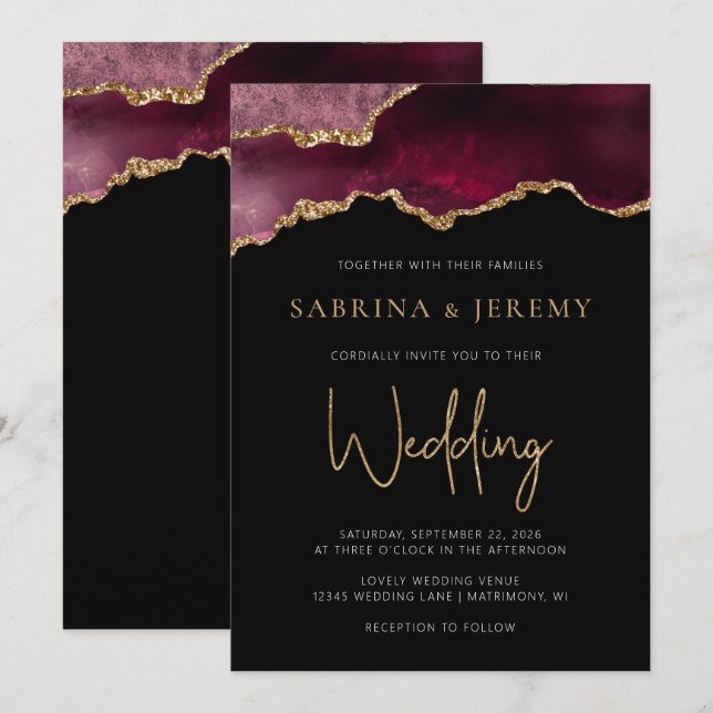 Invitación a la Boda de Oro de la moda Agate Geode (Anverso / Reverso)