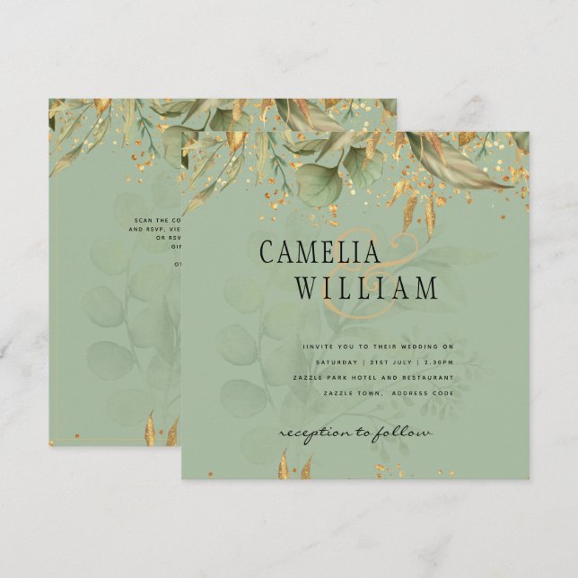 Invitación a la Boda de Oro de las hojas verdes de (Anverso / Reverso)