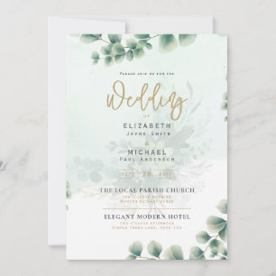 Invitación a la boda de oro de LeahG Greenery Gold