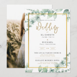 Invitación a la boda de oro de LeahG Greenery Gold