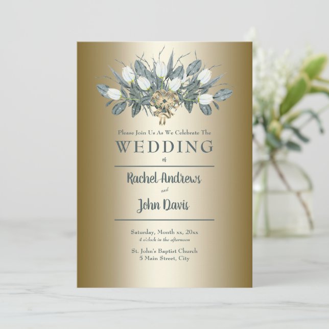 Invitación a la Boda de Oro de los Tulipanes Blanc (Anverso de pie)