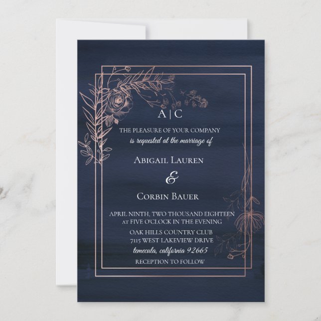 Invitación a la boda de oro de Moody Blue Rosa (Anverso)