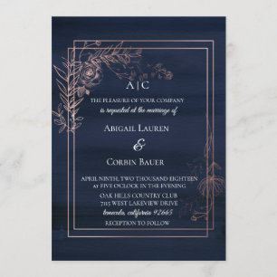 Invitación a la boda de oro de Moody Blue Rosa