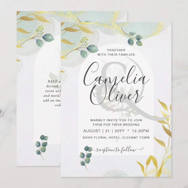 Invitación a la Boda de Oro de Verdor Botánico de  (Anverso / Reverso)