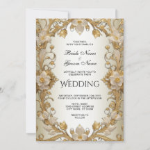 Invitación a la Boda de Oro Decorativa de Flores B