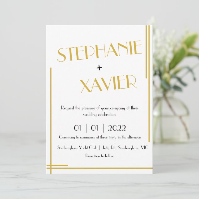 Invitación a la Boda de Oro del Art Deco minimalis (Anverso de pie)