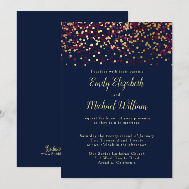 Invitación a la boda de oro del Bokeh Azul de la M (Anverso / Reverso)