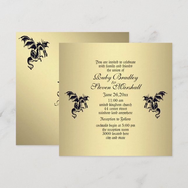 Invitación a la Boda de Oro Dragón (Anverso / Reverso)