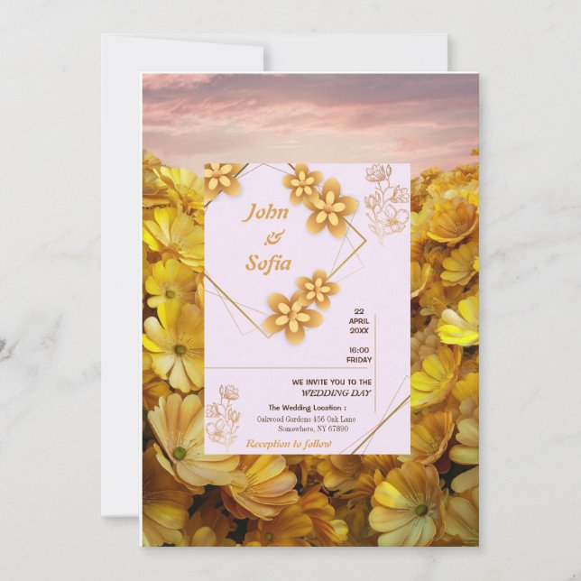Invitación a la Boda de Oro Elagant Floral (Anverso)