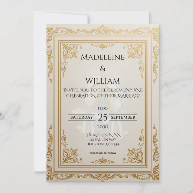 Invitación a la Boda de Oro Elegante de Lujo (Anverso)