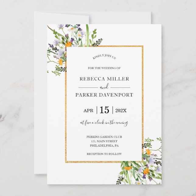 Invitación a la boda de oro elegante para flores s (Anverso)