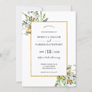 Invitación a la boda de oro elegante para flores s