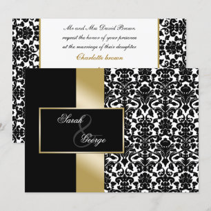 invitación a la boda de oro en damasco monograma