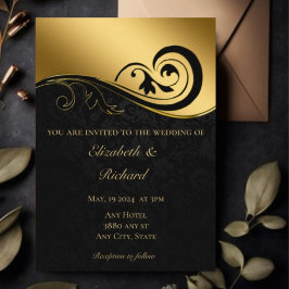 Invitación a la boda de oro en encaje negro