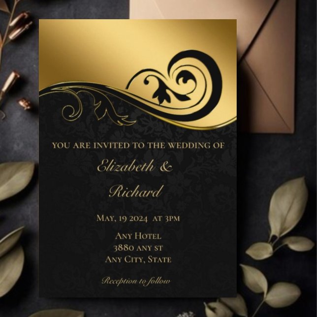 Invitación a la boda de oro en encaje negro (Subido por el creador)