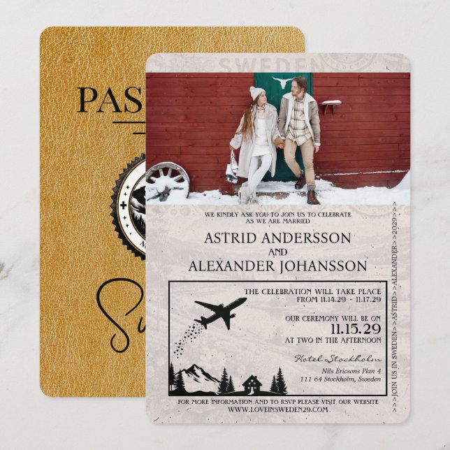Invitación a la boda de oro en Suecia (Anverso / Reverso)