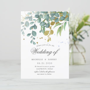 invitación a la boda de oro eucalipto verde