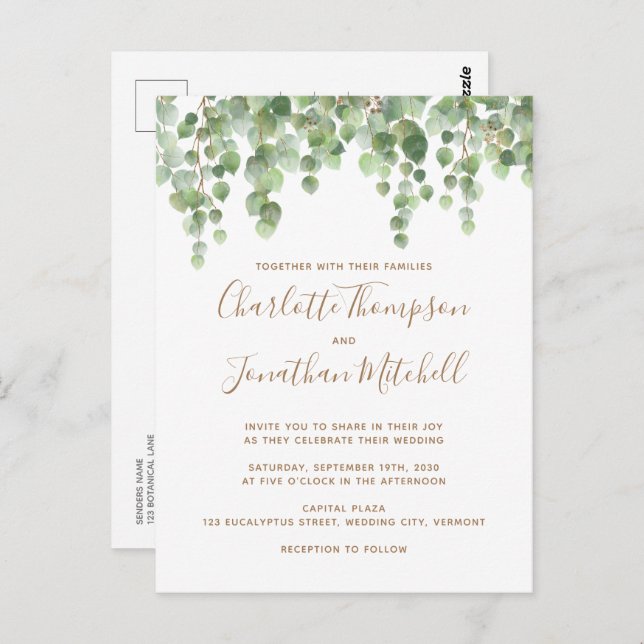 Invitación a la Boda de Oro Eucalyptus Greenery (Anverso / Reverso)