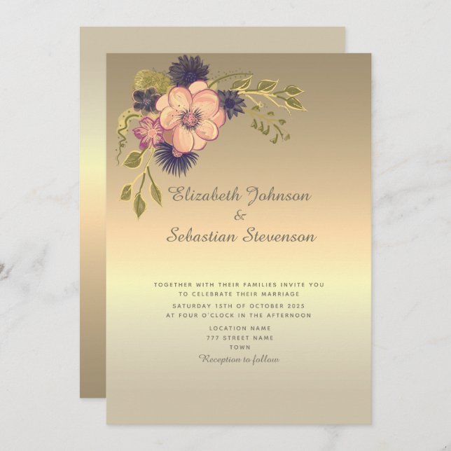 Invitación a la Boda de Oro Faux (Anverso / Reverso)