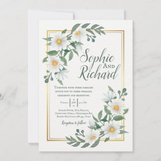 Invitación a la Boda de Oro Floral Blanca Daisies
