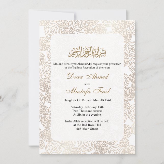 invitación a la boda de oro floral musulmana (Anverso)
