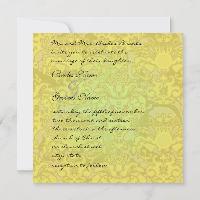 Invitación a la boda de oro Glitz Damask (Anverso)