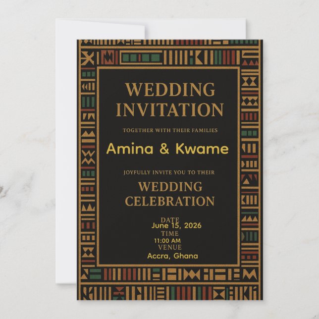 Invitación a la Boda de Oro Kente Africana (Anverso)
