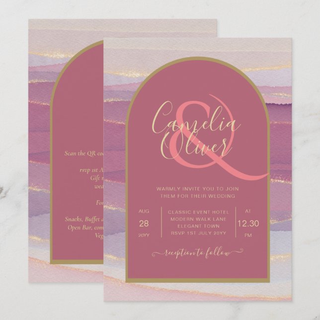 Invitación a la Boda de Oro LeahG Dusty Rosa Laven (Anverso / Reverso)