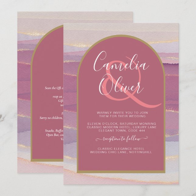 Invitación a la Boda de Oro LeahG Dusty Rosa Laven (Anverso / Reverso)