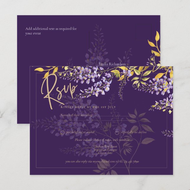 Invitación a la Boda de Oro Lilac Purple Wisteria  (Anverso / Reverso)