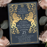 Invitación a la Boda de Oro Medieval de León Real<br><div class="desc">Celebre su día especial con este diseño de Boda de la Espada Real Medieval de Oro de León. El oro que aparece en este diseño no es un verdadero Relieve metalizado. Puede personalizar más adelante haciendo clic en el botón "PERSONALIZAR".</div>