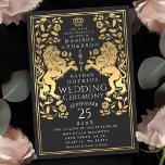 Invitación a la Boda de Oro Medieval del León Real<br><div class="desc">Celebre su día especial con este diseño de Boda de la Espada Real Medieval de Oro de León. El oro que aparece en este diseño no es un verdadero Relieve metalizado. Puede personalizar más adelante haciendo clic en el botón "PERSONALIZAR".</div>