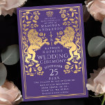 Invitación a la Boda de Oro Medieval del León Real<br><div class="desc">Celebre su día especial con este diseño de Boda de la Espada Real Medieval de Oro de León. El oro que aparece en este diseño no es un verdadero Relieve metalizado. Puede personalizar más adelante haciendo clic en el botón "PERSONALIZAR".</div>