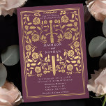 Invitación a la Boda de Oro Medieval Mauve<br><div class="desc">Establece el tono de tu boda medieval de fantasía con un diseño de invitación audaz, una gran espada de oro rodeada de flores contra un fondo malva. Perfecto para parejas que sueñan con una celebración épica y romántica. ¡Haz que tu historia de amor sea legendaria a primera vista! NOTA: el...</div>