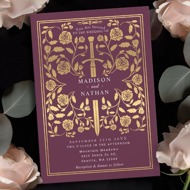Invitación a la Boda de Oro Medieval Mauve (Subido por el creador)