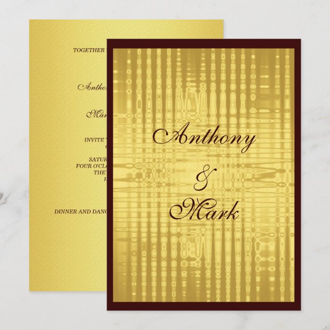 Invitación a la boda de oro metálico y marrón (Anverso / Reverso)