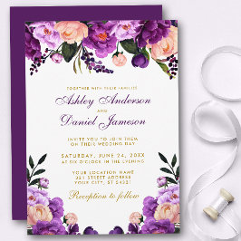 Invitación a la Boda de Oro Morado Floral