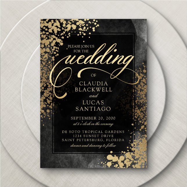 Invitación a la Boda de Oro Negra de moda (Subido por el creador)