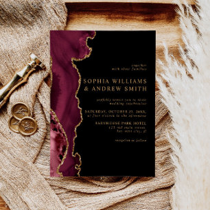 Invitación a la Boda de Oro Negra y Borgoña