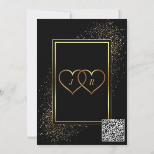Invitación a la boda de oro negro con código QR