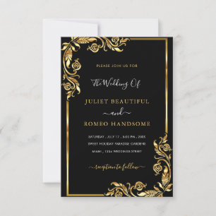Invitación a la boda de oro negro con tu código QR