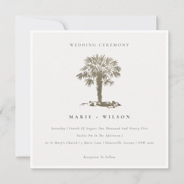 Invitación a la Boda de Oro Oscura de Palm Tree de (Anverso)