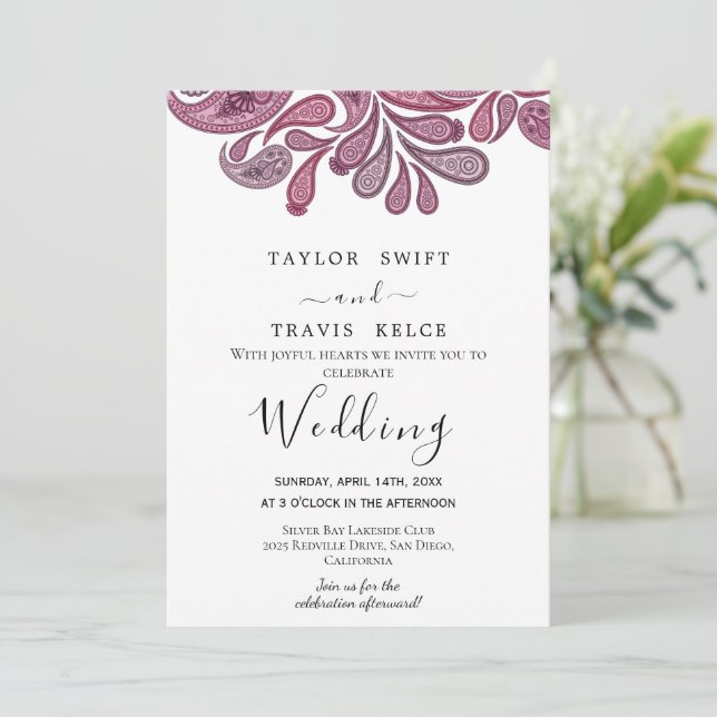 Invitación a la Boda de Oro Paisley de la India (Anverso de pie)