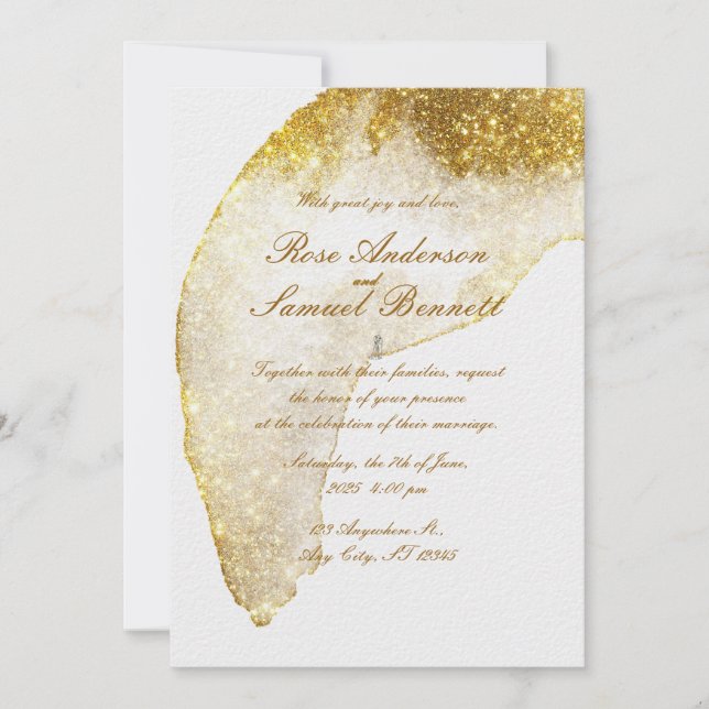 Invitación a la Boda de Oro purpurina (Anverso)