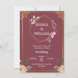 Invitación a la boda de oro rojo estético