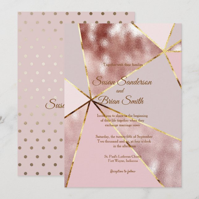 Invitación a la Boda de Oro Rosa (Anverso / Reverso)